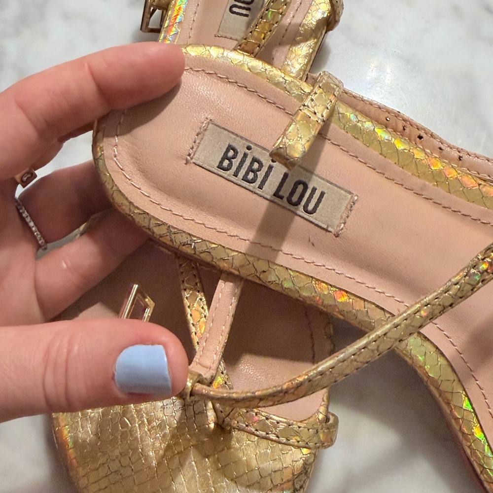 Bibilou Gold Snake Leather Sandals - Picture 4 of 5